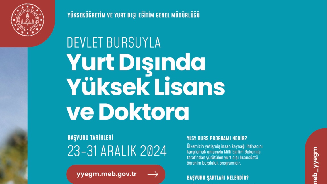 Devlet Bursuyla Yurt Dışında Yüksek Lisans ve Doktora